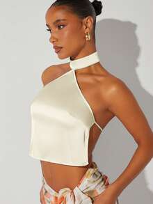 Hauture 纯色性感露背系带露脐上衣 - 杏色 - 查看 6