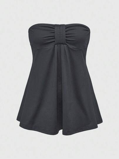 Goth Top tubo con busto fruncido de unicolor estilo Y2K para mujer, versátil para el verano