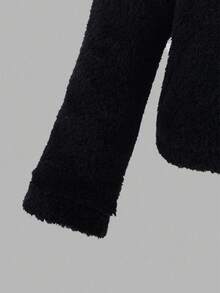 Sweetra 1 件 Tween Girl 纯色长袖领毛绒夹克