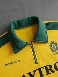 Áo nỉ nam PAVTROS kiểu dáng đường phố, cổ bẻ, khóa kéo ¼, lót giữ nhiệt, mang hơi hướng Brazil, thể thao & thường ngày, kiểu dáng độc đáo, logo thương hiệu, thiết kế theo chủ đề, phù hợp cho mặc hàng ngày, thể thao, giải trí, sự kiện theo chủ đề, quà tặng ngày lễ, quà tặng bạn trai. Áo hoodie màu vàng, áo nỉ, áo sơ mi ngắn tay khóa kéo ¼. - Màu vàng - Xem 8