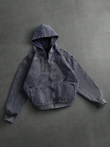 PAVTROS Áo hoodie nam Pavtos phong cách đường phố, làm từ vải cotton, chất liệu giả denim, xử lý mài bạc kiểu cổ điển, họa tiết đính đá lấp lánh, thời trang đường phố, phong cách rapper, phối đồ sành điệu, trang phục thường ngày, quà tặng ngày lễ, quà tặng bạn trai. - Màu xanh hải quân - Xem 6