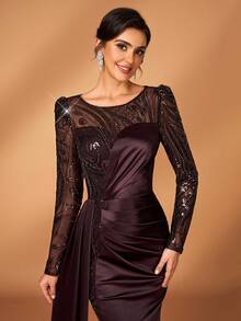 Serin Elegant Luxurious Beaded, Sequin & Embroidered Mesh Sleeve Mermaid Dress, Suitable For Weddings, Parties, Vacations, Galas, Holidays, Bride & Mother Of The Bride Evening Gowns