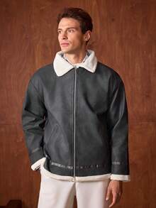 Officeau 男士 Old Money 保暖内衬拉链夹克，秋冬款 - 黑色 - 查看 4