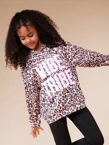 SUMWON Oversized Tween Girls Leopard Print Hoodie With Centre Pocket Casual Pullover Sweatshirt For Fall Winter Vacation - Multicolor - View 1
