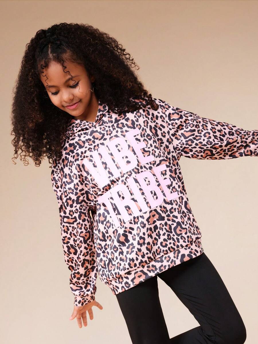 SUMWON Oversized Tween Girls Leopard Print Hoodie With Centre Pocket Casual Pullover Sweatshirt For Fall Winter Vacation - Multicolor - View 1
