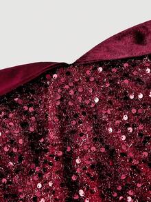 SHEIN MOD 红色露肩丝绒连衣裙，饰以亮片刺绣，尽显奢华皇家风范，Y2K风格，完美适用于约会之夜、派对、皇家盛典、节日庆典及生日穿着。 - 紅色 - 查看 3