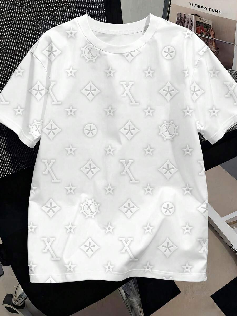 Manfinity Dauomo Geometric Pattern Fashion Digital Print Men's T-Shirt - White - View 1