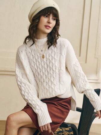 Cévolie Women's Solid Color Minimalist Turtleneck Long Sleeve Knit Sweater, Everyday Wear