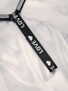 SHEIN 女士超黑针织内衣，饰有水钻链条和爱心图案，适合外出穿着 - 黑色 - 查看 3