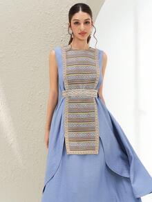 Al Najma Women's Fashionable & Elegant Sleeveless Arabic Style Dress - Blue - View 2