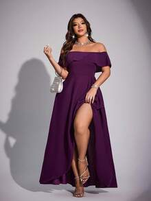 Viva Relle Gaun Mermaid Pas Badan Elegan Romantis Tanpa Bahu untuk Wanita Ukuran Plus, Musim Semi/Panas - Purple - View 8
