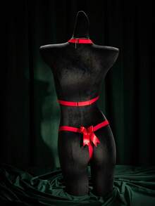 SpicyHot 1 pieza Mono con correas de bondage con lazo sexy, Día de San Valentín - Rojo - Ver 2