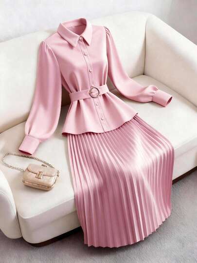 GlowEve CURVE Plus Size Women's Valentine's Day Pleated Skirt 2 Pieces Set