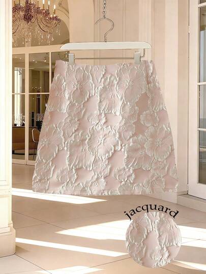 GlowEve CURVE Plus Size Women Elegant Jacquard Elastic Waist Skirt