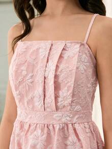 Vestido midi de línea A con bajo asimétrico y textura de tela jacquard, adecuado para bodas, bailes de graduación, fiestas de cumpleaños, aniversarios, Día de San Valentín - Rosa - Ver 8