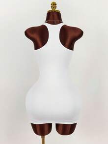 Amplova Women's White Deep V-Neck Backless Mini Bodycon Dress,Summer Y2K Heart-Shaped Bust Sleeveless Racerback Club Bandage Dress Built In Bra Outfit - White - View 2