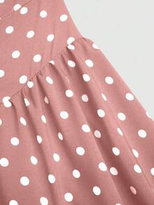 Sweetra Rochie de vacanță elegantă, casual, cu decolteu în V, cu fundă și barete, stil vintage francez, buline, talie strânsă, minimalistă