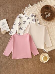 SHEIN 3pcs Girls Letter Print Slim Fit Long Sleeve T-Shirt, Sweet Casual Versatile All-Match Set, Autumn - Multicolor - View 2