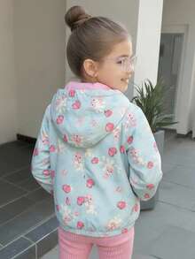 Chaqueta con capucha rompevientos con estampado lindo tierno kawaii de moda para niñas pequeñas acabado impermeable ideal epoca invierno otoño lluvia - Azul - Ver 3