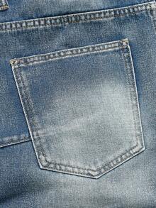 ROMWE MEN Men's Rhinestone Embellished Pocket Flared Casual Jeans - Blue - View 5