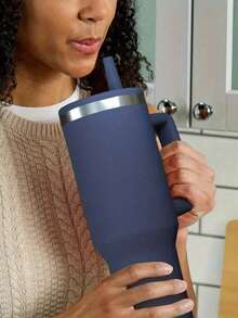 1个40盎司不锈钢水瓶，带手柄和吸管盖，可重复使用，双层隔热不锈钢材质，旅行杯，冰咖啡杯，女士礼物，可盛装冰饮和热饮 - 彩色 - 查看 4