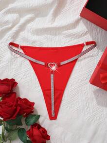 Plus Size Shiny Silver String Comfortable Sexy Thong Underwear, Rave - Red - View 2