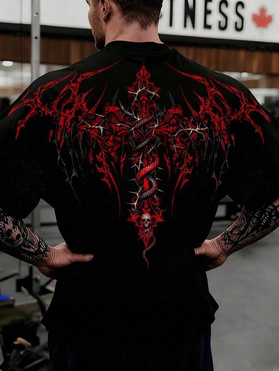 GymBeat 男士全印花圆领时尚夏季短袖运动T恤压缩衣 - 彩色 - 查看 1