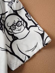 SCOOBY-DOO X SHEIN 男士卡通人物图案休闲短袖衬衫 - 黑與白 - 查看 3