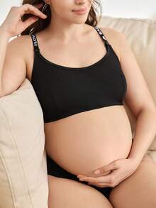 BloomMama Plus Size Ribbed Nursing Bra With Adjustable Straps, Comfortable For Everyday Wear During Pregnancy - Black - View 6
