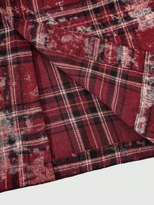 ROMWE MEN Men's Distressed Plaid Shirt With Sparkling Rhinestones, Loose Fit - Burgundy - View 4