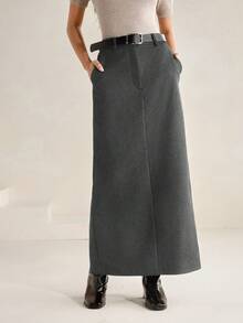 Anewsta Mẫu váy nữ dáng suông cạp cao tối giản, thích hợp mặc công sở hoặc thường ngày, hàng mới về mùa Thu/Đông. - Màu Xám nhạt - Xem 1