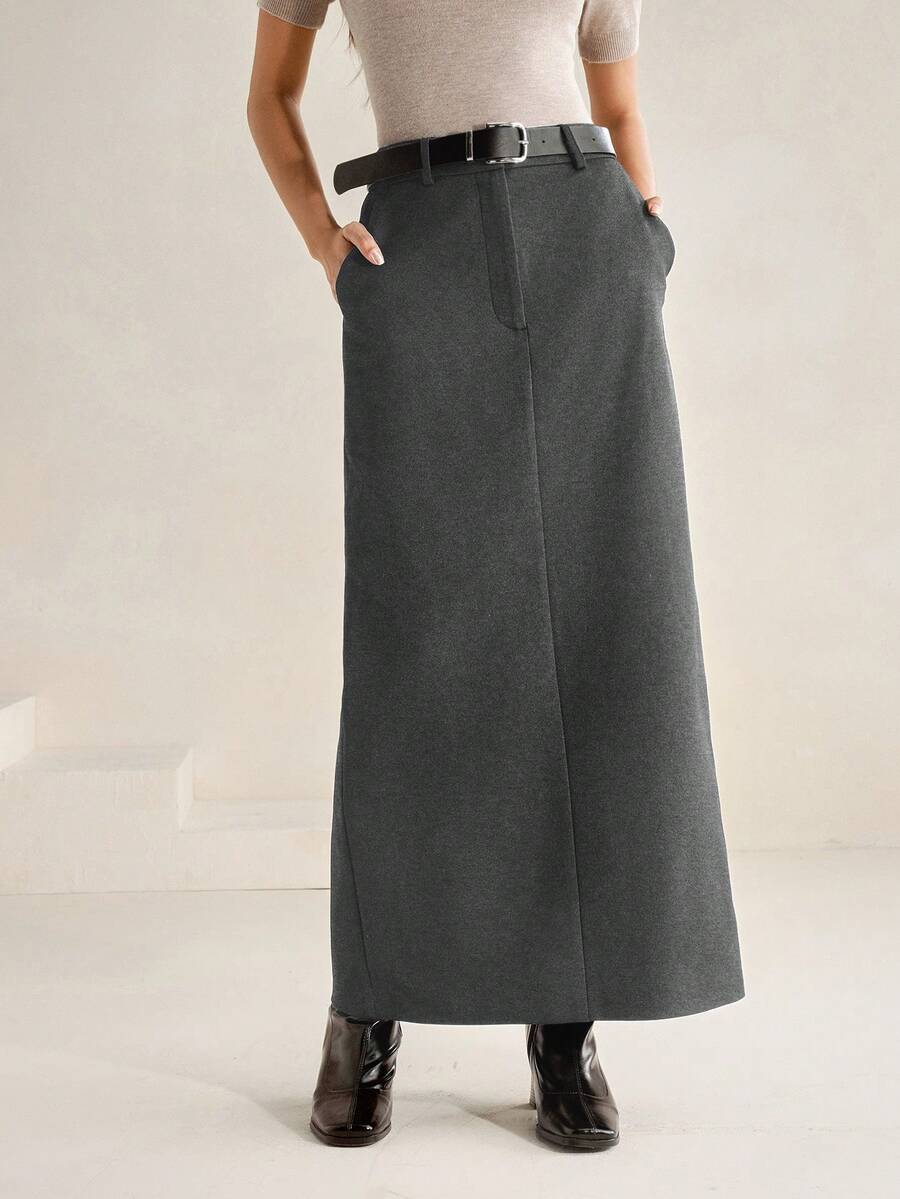 Anewsta Mẫu váy nữ dáng suông cạp cao tối giản, thích hợp mặc công sở hoặc thường ngày, hàng mới về mùa Thu/Đông. - Màu Xám nhạt - Xem 1