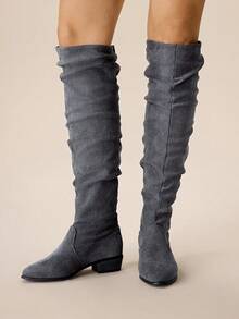 Styleloop Women's Pointed Toe Casual Pleated Ankle Boots, Versatile For Christmas - Grey - View 2