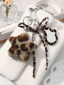 ROMWE Kawaii 1 Y2k Retro Hottie Brown Leopard Print Rhinestone Webbing Bow Acrylic Wing Mirror Double-Sided Star DIY Bone Keychain Bag Pendant, Holiday Gift - Brown-45 - View 5