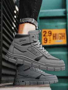 Botas de montaña para hombre,Botas de trabajo duraderas,Novedades de otoño: zapatillas deportivas de moda para papá, de color liso, con suela gruesa antideslizante y resistente,botas, zapatos deportivos para exteriores, botas de senderismo, exploración, construcción, granja, vaquero, versátil - Gris - Ver 2