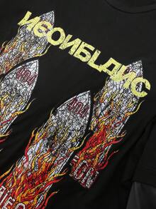 NEON BLANC Men's Graphic T-Shirt With Patchwork Design, 2 In 1 Style, Long-Sleeved, Street Fashion, Crew Neck Long-Sleeved Top - Multicolor - View 5