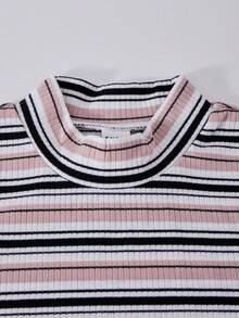 Sparklyn 2pcs Girls Casual Ribbed Fitted Stand Collar Long Sleeve Top And Flared Pants Set, Autumn/Winter - Multicolor - View 5