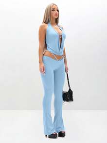 BABYPHAT 喇叭裤，腰部镂空设计，配有可调节肩带，打造休闲时尚风格 - 藍色 - 查看 3