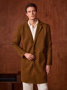Officeau 男士单排扣大衣，棕色，休闲商务两相宜，秋冬季，适合送给丈夫/男友 - 巧克力棕 - 查看 5