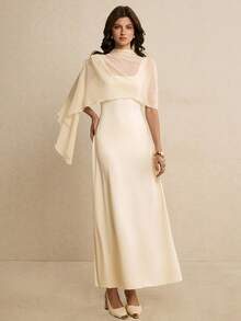 Poéselle 女士优雅长款连衣裙，配披肩设计 - 杏色 - 查看 2