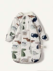 Cozy Pixies 1件婴儿睡袋，恐龙印花，长袖，加厚保暖，适合新生儿