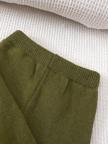 2pcs Girls Sweater Set, Cute Bow Knitted Jacket Paired With Casual Slim Pants, Autumn/Winter Pullover - Dark Green - View 7