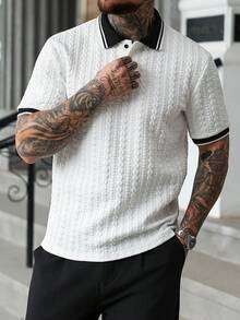 Manfinity CasualCool 男士提花针织休闲短袖Polo衫 - 白色 - 查看 6
