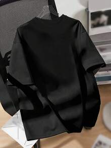 SHEIN Camiseta de manga corta de cuello redondo holgada con alas de strass para mujer, para verano - Negro - Ver 2