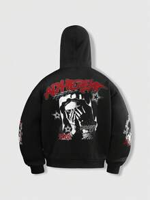 ROMWE MEN Street Life Áo nỉ dài tay có mũ trùm đầu in chữ dành cho nam - màu đen - Xem 2