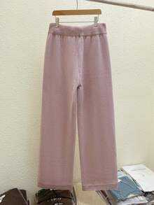 SHEIN LUNE Plus Size Solid Color Drawstring Waist Thermal-Lined Fashionable Winter Sweatpants - Apricot - View 2