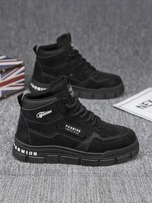 Moda Hombre Suela Gruesa Casual Sneakers,Tenis con cordones transpirables de punta redonda,Botas de montaña para hombre,Calzado de trabajo antideslizante de caña baja con diseño de monograma,senderismo zapatos casuales para,Botas de color sólido,Zapatos de reparación resistentes al aceite,Zapatos laborales resistentes a manchas y suciedad,apatos deportivos versátiles y multiusos adecuados para el trabajo, uso diario, viajes y construcción - Negro - Ver 1