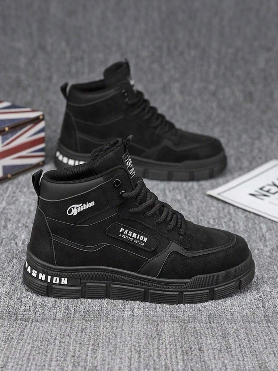 Moda Hombre Suela Gruesa Casual Sneakers,Tenis con cordones transpirables de punta redonda,Botas de montaña para hombre,Calzado de trabajo antideslizante de caña baja con diseño de monograma,senderismo zapatos casuales para,Botas de color sólido,Zapatos de reparación resistentes al aceite,Zapatos laborales resistentes a manchas y suciedad,apatos deportivos versátiles y multiusos adecuados para el trabajo, uso diario, viajes y construcción - Negro - Ver 1