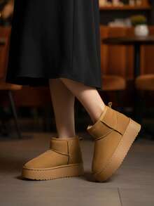 Botas de nieve para mujer 2025, de unicolor, cálidas, antideslizantes, para exteriores, casuales, cómodas, de estilo bohemio - Marrón - Ver 1