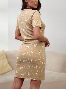 Vestido de dormir con gráfico de dibujos animados y ribete de contraste - Multicolor - Ver 2